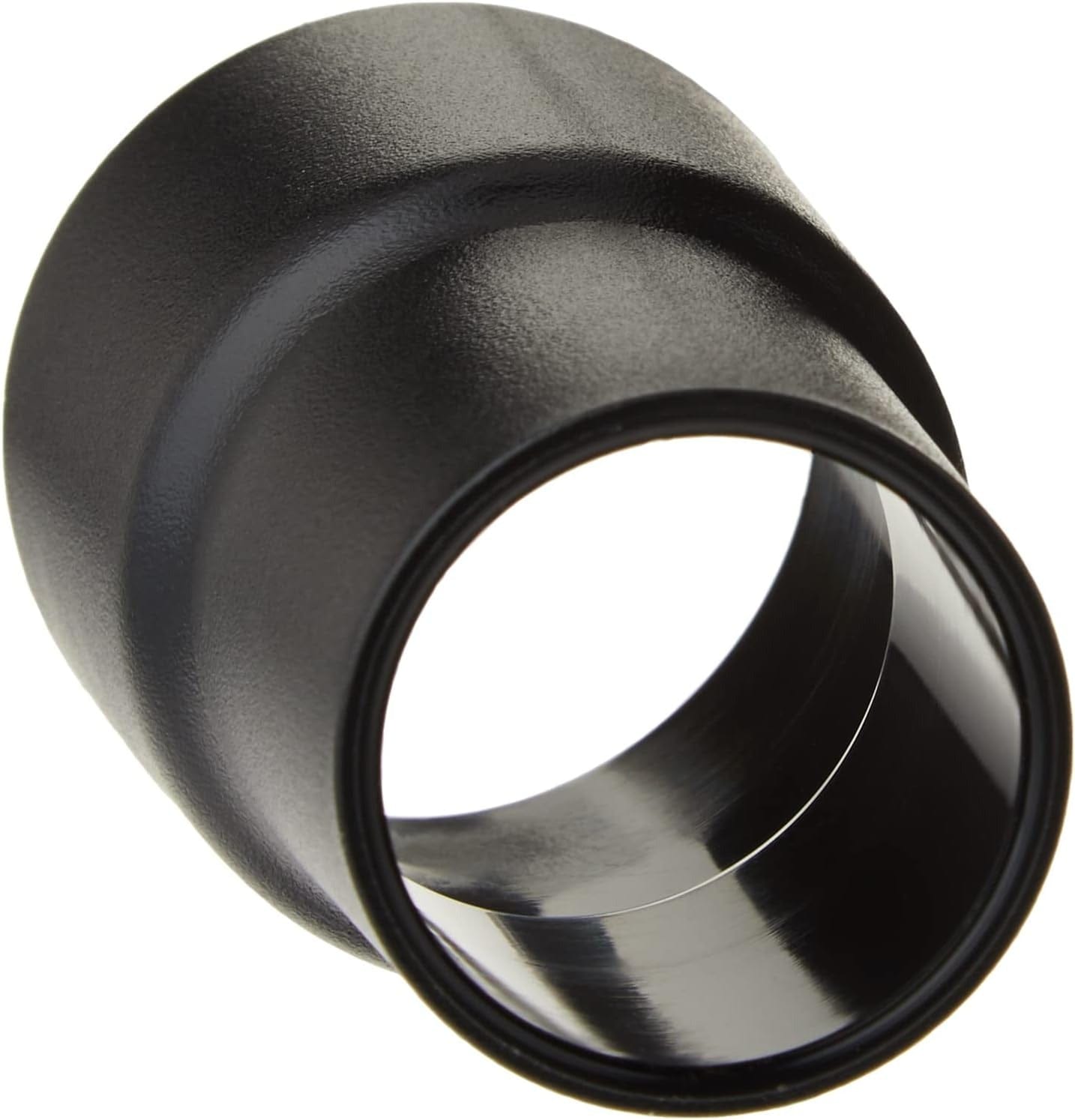 Close-up angled view looking into the larger opening of the adapter showing the wall thickness and smooth interior surface.