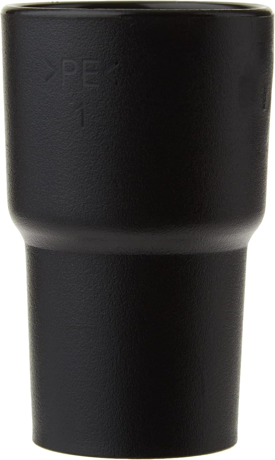 Side view of the adapter standing upright demonstrating the stepped taper design for connecting different hose sizes.