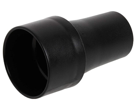 Studio shot of the Bosch VAC004 vacuum hose adapter, a black cylindrical connector with a tapered end for dust collection hoses.