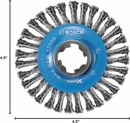 Studio view of the wire wheel with dimensional lines indicating a 4.5 inch overall diameter.
