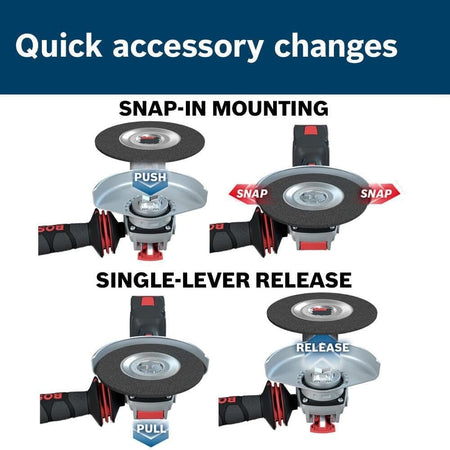Infographic titled Quick Accessory Changes illustrating the snap-in mounting and single-lever release mechanism of the X-Lock system.