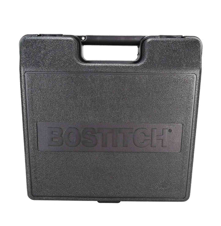 A studio shot of the black, hard-shell carrying case with the Bostitch logo.