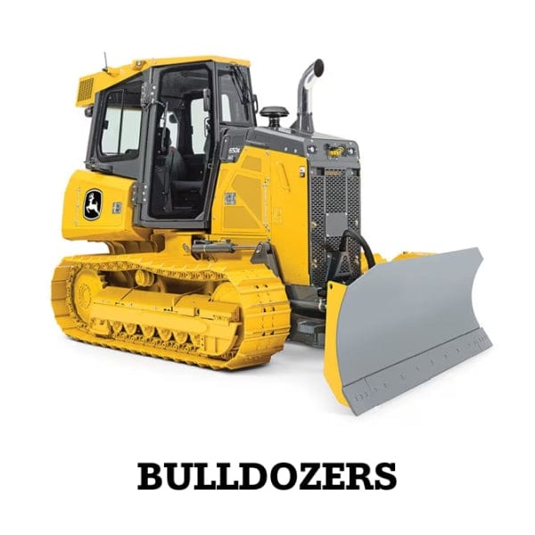 YELLOW BULLDOZER ON A WHITE BACKGROUND WITH THE WORD "BULLDOZERS" PRINTED