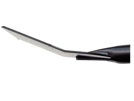 Side profile close-up of the steel scraper blade demonstrating the 10-degree angle design for improved leverage and lifting capability.