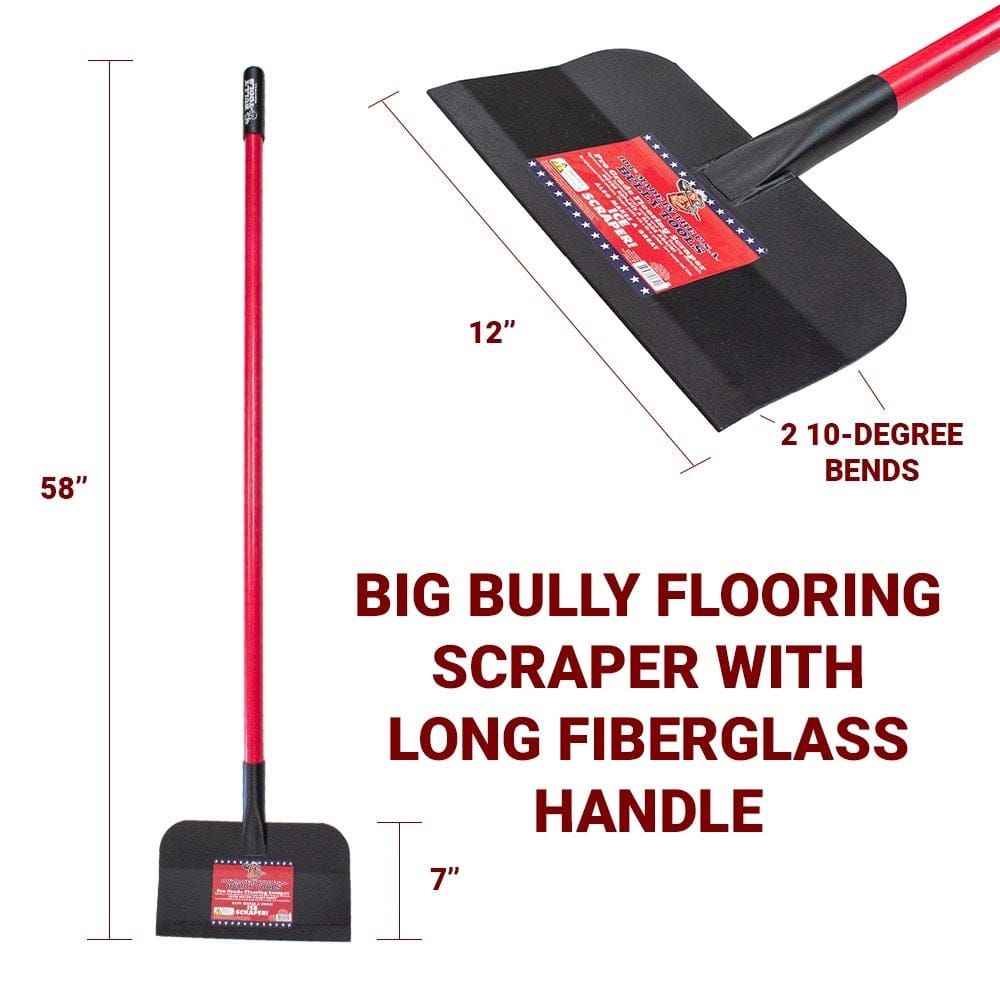 Infographic displaying the scraper dimensions of 58 inches long and 12 inches wide, highlighting the two 10-degree bends.