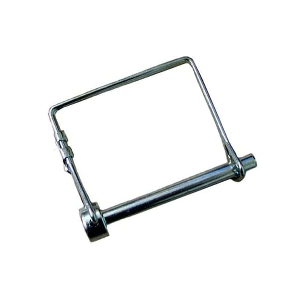 Metal wire lock pin with a circular head and rotating wire loop shown against a neutral background. The pin has a 1/4" diameter and 3" length, designed for quick-release fastening in trailers, agricultural equipment, and industrial machinery. The zinc-plated finish provides corrosion resistance, and the wire loop locks securely into place to prevent accidental disengagement.