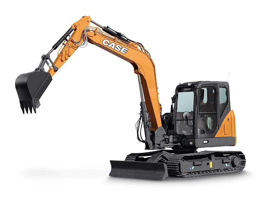 CASE CX80C compact excavator with hydraulic arm and bucket attachment, rubber tracks, and cab; designed for precision earthmoving in confined construction spaces.
Let me know if you'd like these paired with metafields or bundled into an alt text compliance sheet for catalog upload.

