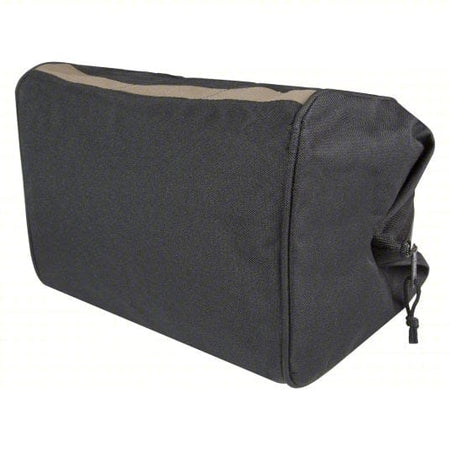 Black rectangular CLC tool tote bag with zipper closure and tan accent; made of durable fabric for everyday use.
