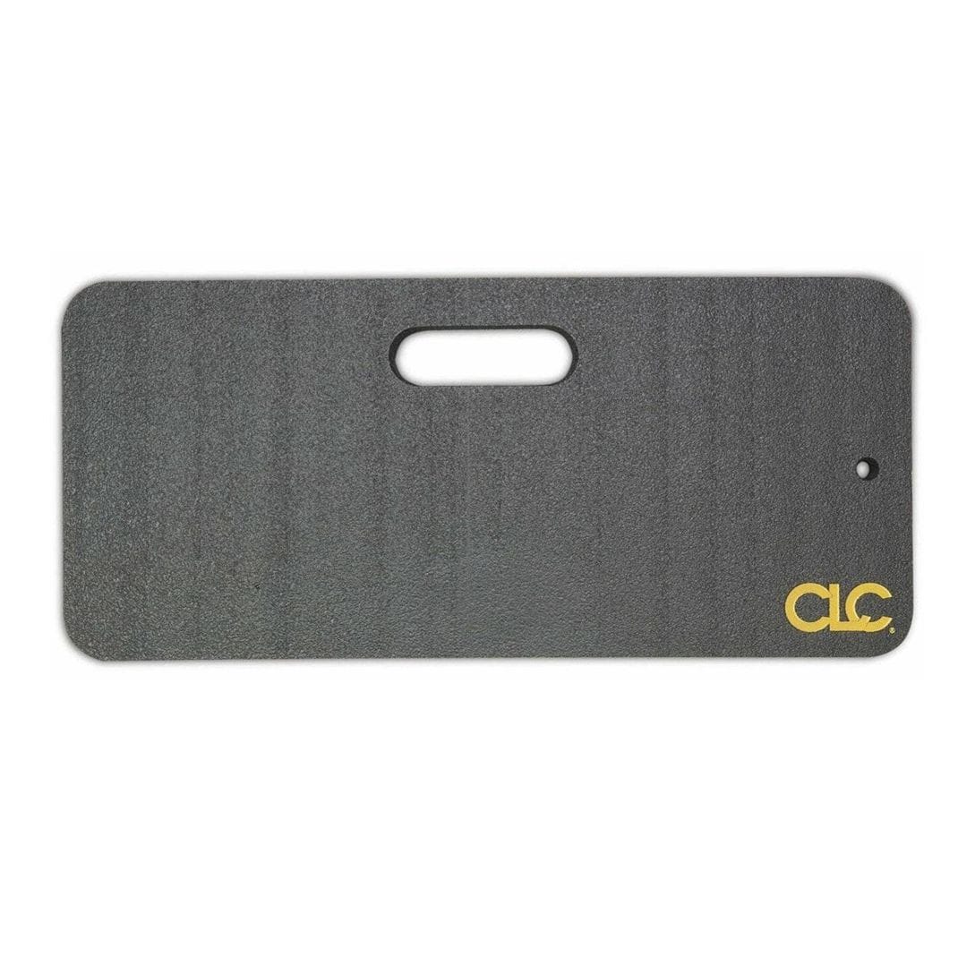 Top-down view of the black CLC small kneeling pad (8x18 inches), showing the carry slot and the CLC logo in the bottom right corner.