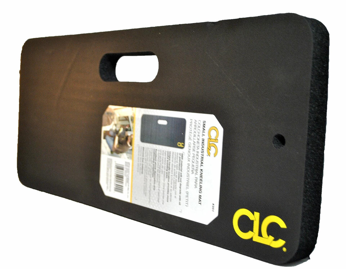 Angled view of the CLC small kneeling mat with the product label visible, highlighting its small industrial design and foam thickness.