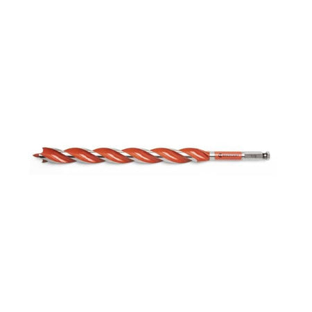 Image of Crescent 7/8" x 13" Solid Auger Drill Bit. This is a straight-on, eye-level shot of a long, thin drill bit against a white background. The bit has a bright orange, spiral cutting edge that runs almost its entire length, and a silver end piece where the size, 7/8, is printed.