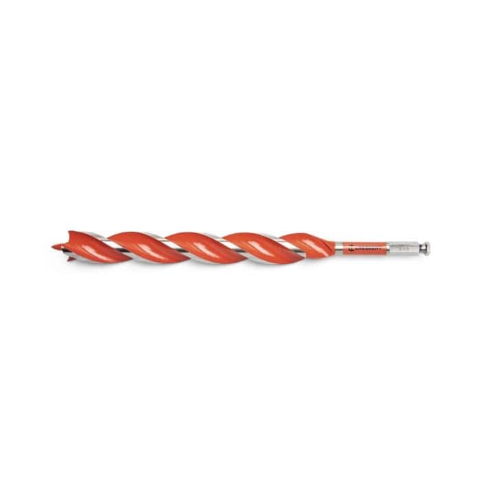 Crescent 1-1/8" x 13" Solid Auger Drill Bit single bit. It features a sharp, pointed tip that initiates the drilling process, leading into a helical, two-flute design that spirals down its length.