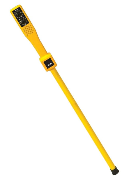 Yellow CST Berger MT101 magnetic locator with long shaft, rubber tip, and top-mounted control panel featuring two knobs and speaker grille, designed for utility detection.