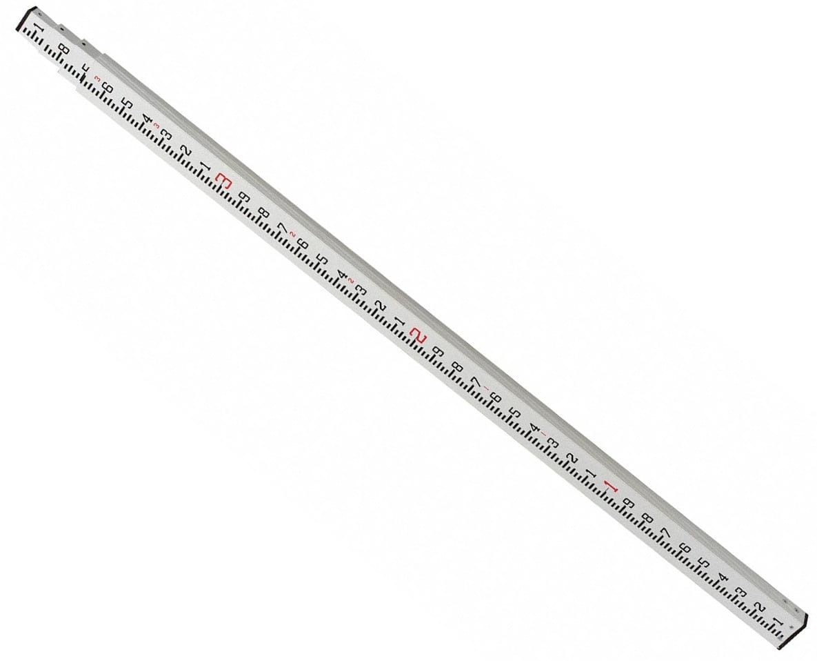 A professional CST/berger 13-foot fiberglass telescoping leveling rod shown at an angle, featuring high-visibility standard graduations on a non-conductive, surveying-grade grade rod.