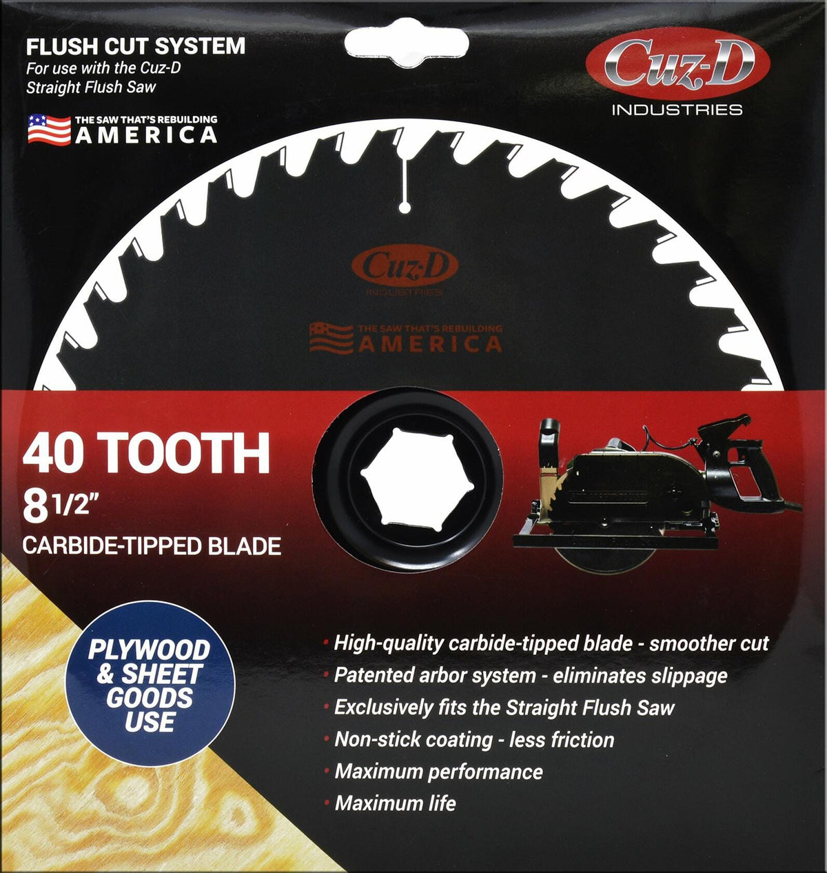 CUZ-D INDUSTRIES CARBIDE TIP SAW BLADE - 40 Tooth 8.5" Premium Non-Stick Wood Cutting Circular Saw Blade