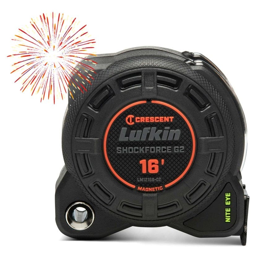 Lufkin 16-Foot Shockforce G2 Nite Eye Magnetic Tape Measure LM1216B-02 with 16-Foot Reach Dual Sided Blade and Diamond Coated Hook