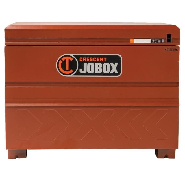 Crescent JOBOX chest with closed lid and visible lock, model number 2-668990 printed on front, designed for secure industrial tool storage.