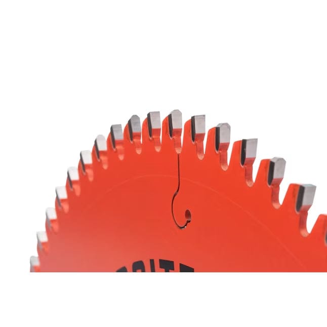 A macro close-up shot highlighting the Razor Tipped premium carbide teeth on the Crescent composite decking blade.
