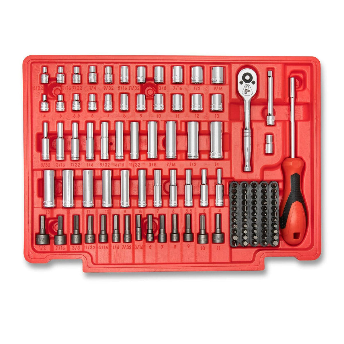 Crescent 229 Piece 1/4, 3/8 & 1/2 Drive Mechanics Hand Tool Set in red 3 drawer storage case CTK229C