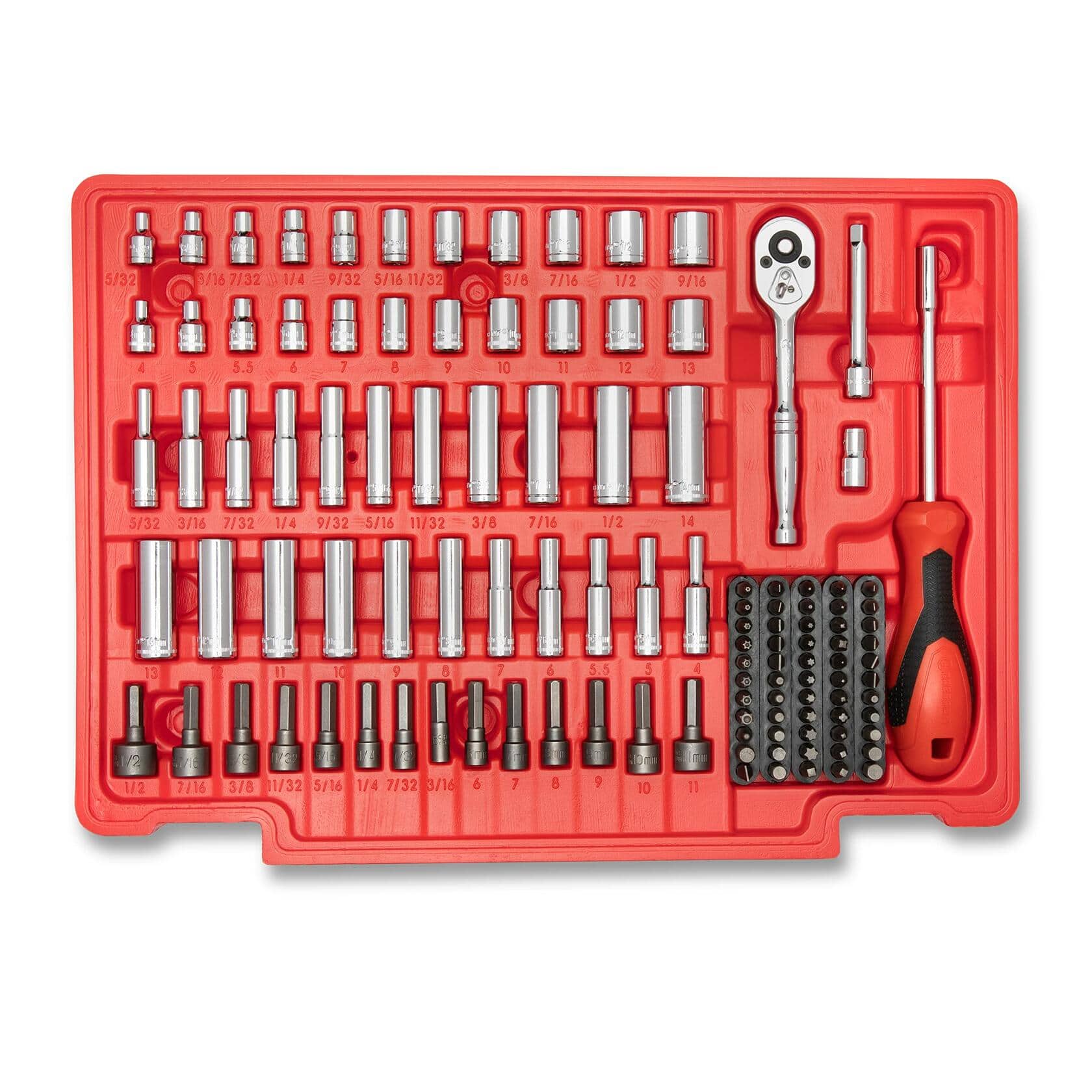 Crescent 229 Piece 1/4, 3/8 & 1/2 Drive Mechanics Hand Tool Set in red 3 drawer storage case CTK229C