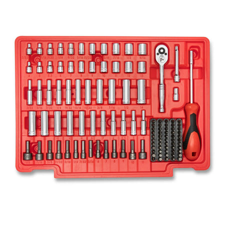 Crescent 229 Piece 1/4, 3/8 & 1/2 Drive Mechanics Hand Tool Set in red 3 drawer storage case CTK229C