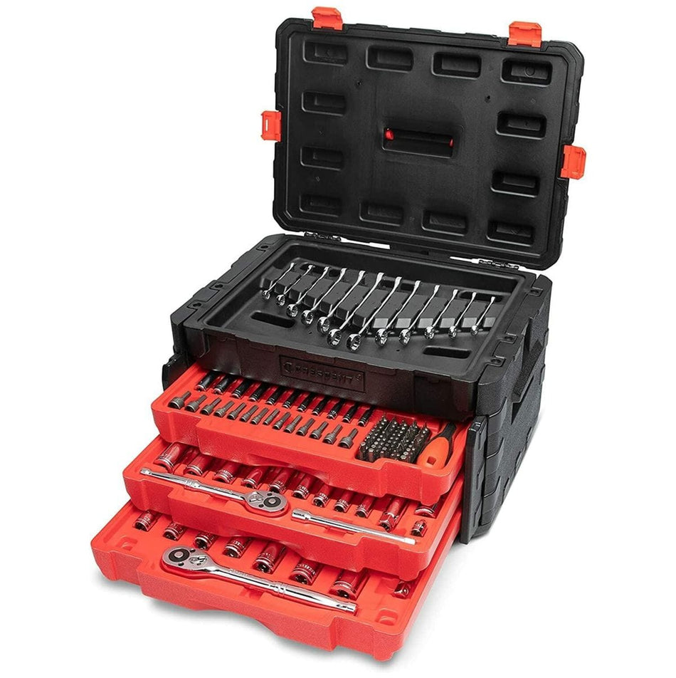 Crescent 229 Piece 1/4, 3/8 & 1/2 Drive Mechanics Hand Tool Set with 3 Drawer Storage Case CTK229C