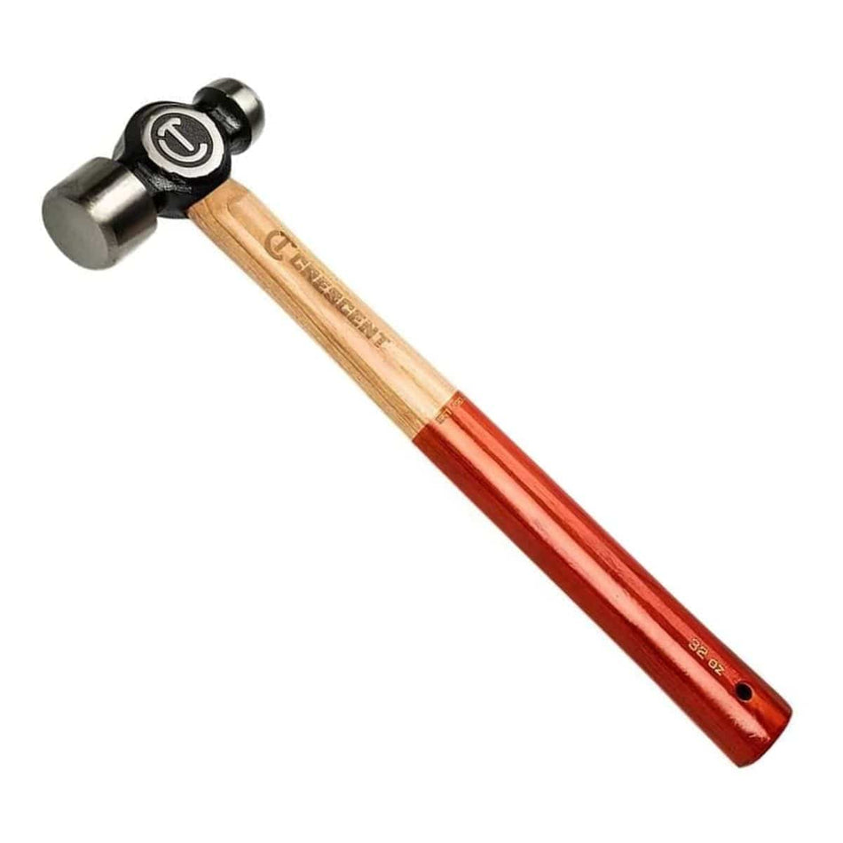 A professional Crescent 24 oz. wood ball peen hammer featuring a forged alloy steel head with Vibeguard vibration reduction technology and a genuine grade A hickory handle with a red grip finish.