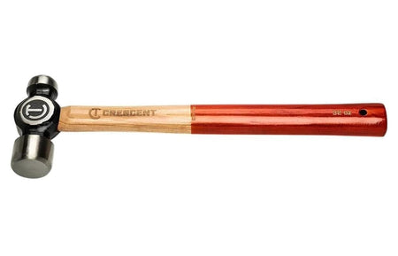 Side view of the Crescent CHWBP24 professional striking tool showcasing the balanced design of the 24 oz. forged steel ball peen head and the ergonomic grade A hickory wood handle.
