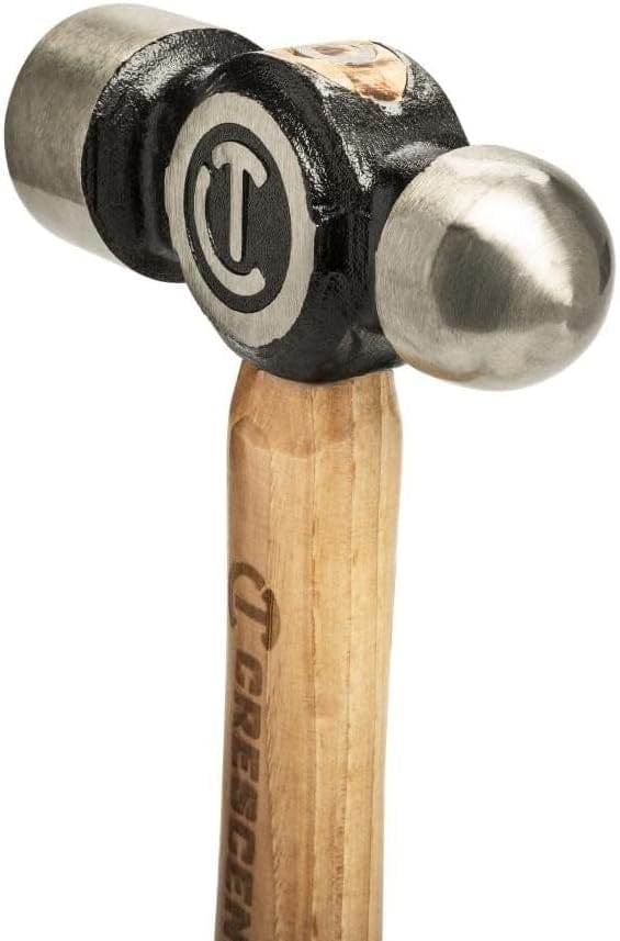 Detailed close-up view of the rounded ball peen end of the Crescent CHWBP24 hammer, showcasing the high-quality lacquer finish and industrial-grade construction.