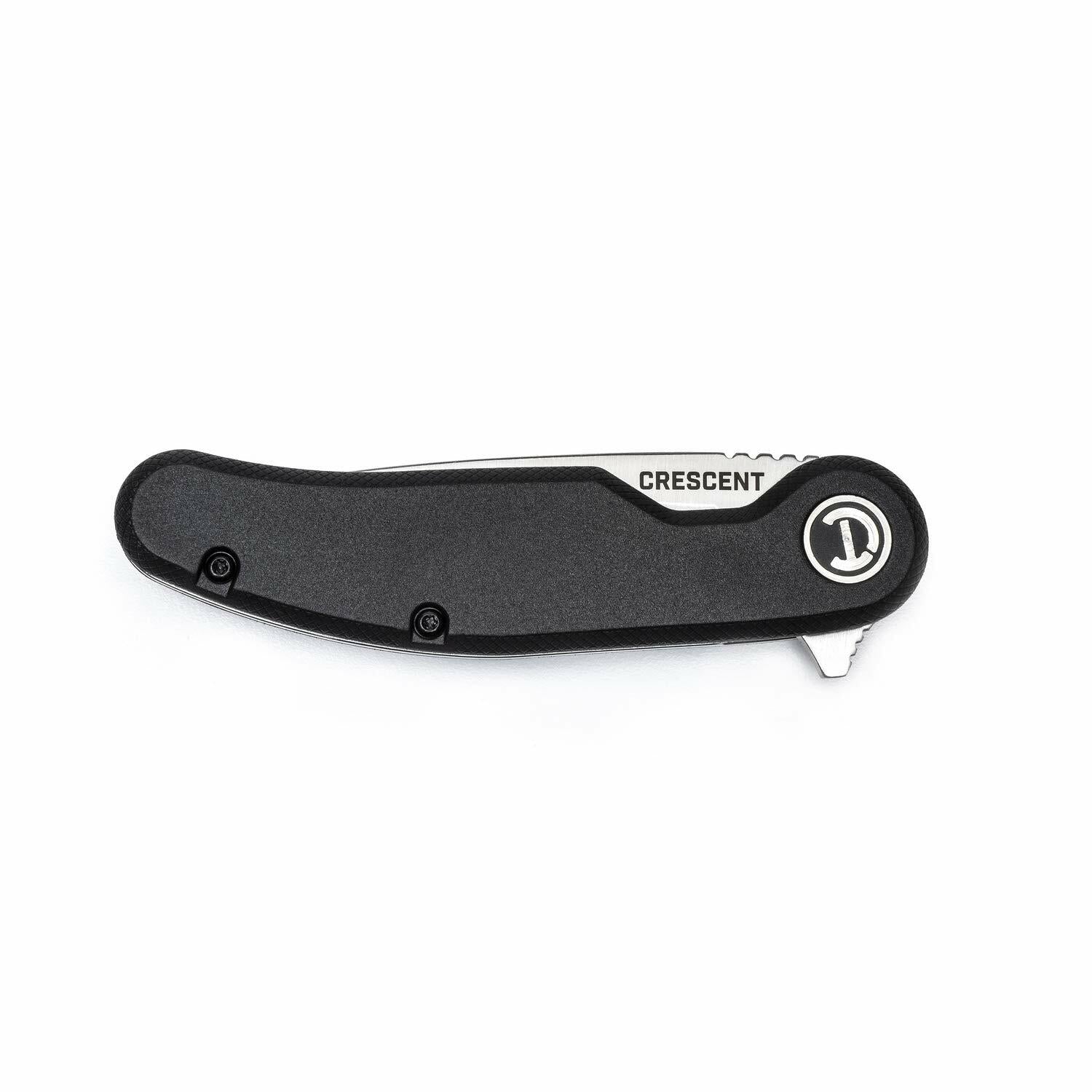 A studio shot of the Crescent CPK325C pocket knife in the closed position, showing the pivot with the Crescent logo.