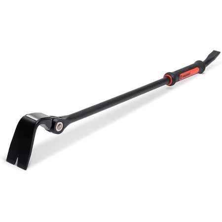 Close-up perspective of the Crescent 30-inch indexing pry bar focusing on the heavy-duty swivel joint and the polished hammer striking surface on the back of the head.