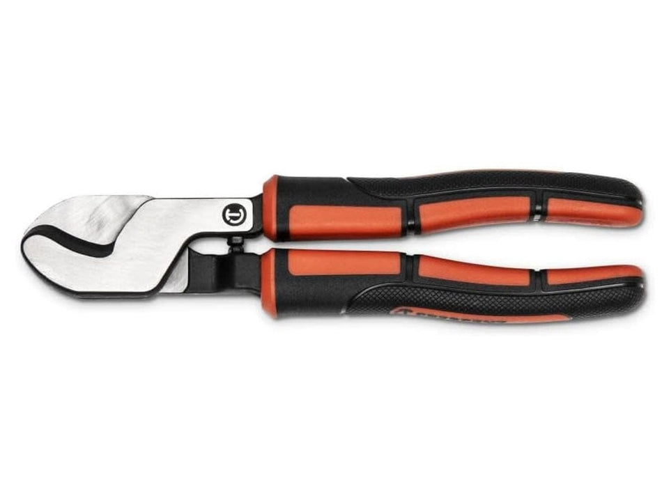 A studio product shot of the Crescent 6-1/2 inch electrical cable cutter against a white background, featuring heavy-duty steel blades and black and orange ergonomic non-slip grips.