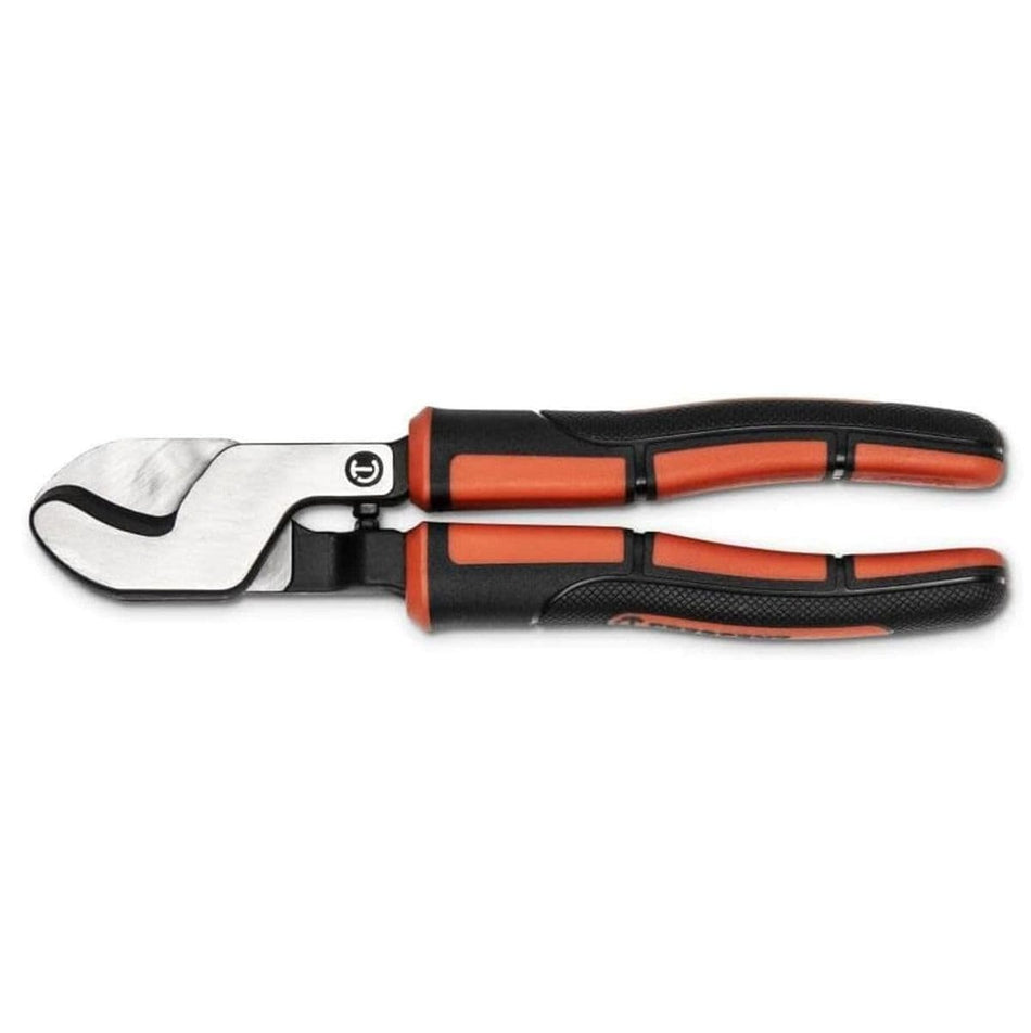 A studio product shot of the Crescent 6-1/2 inch electrical cable cutter against a white background, featuring heavy-duty steel blades and black and orange ergonomic non-slip grips.