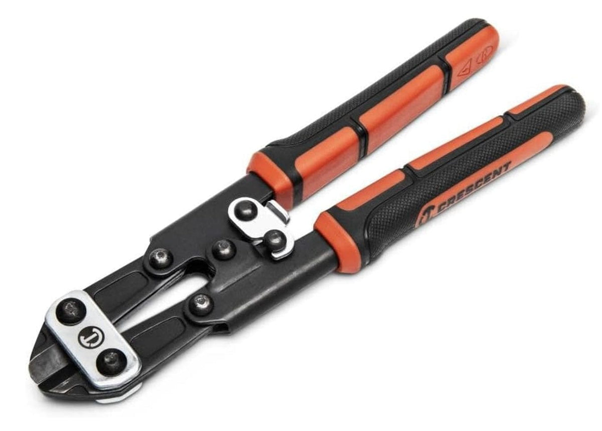 An angled perspective view of the Crescent CTMPWC9 high-leverage wire cutter, highlighting the durable steel construction and the ergonomic handle design for maximum cutting power with reduced hand fatigue.