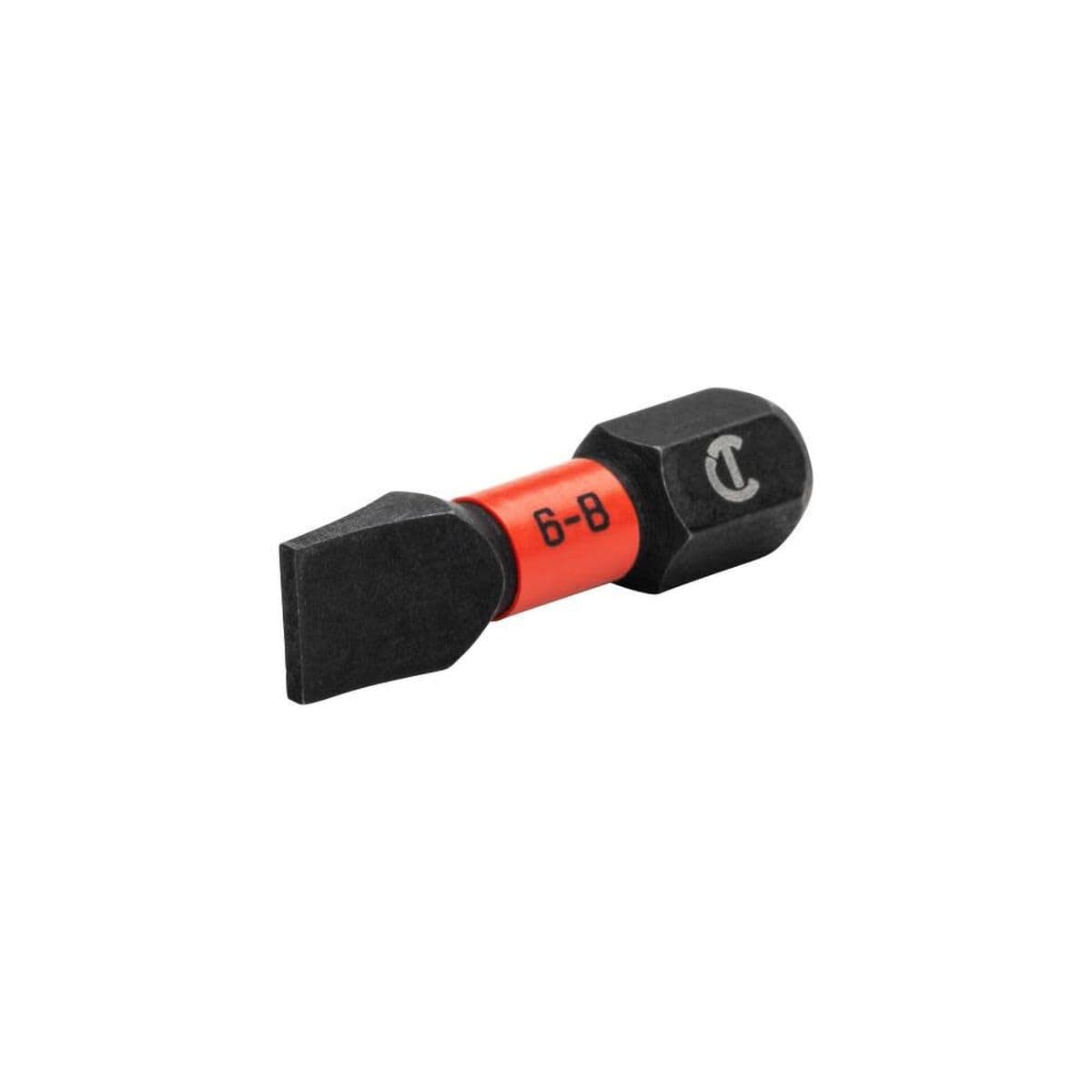 An angled profile view of the Crescent APEX CAVB1SL6-8-2 slotted impact bit, showing the precision-machined tip and the S2 steel construction designed for high-torque impact driver applications.