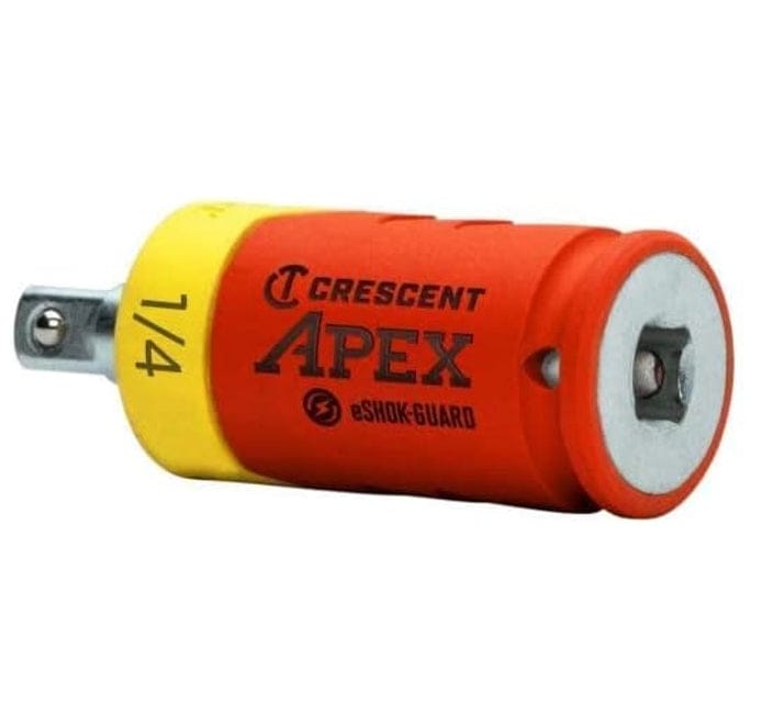 Rear angled view of the tool showing the female square drive input on the orange end, ready to accept a ratchet or impact driver.