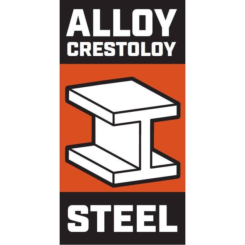 An informational graphic featuring an I-beam icon and bold text stating Alloy Crestoloy Steel, highlighting the industrial-grade durability and forged strength of the Crescent adjustable wrench.