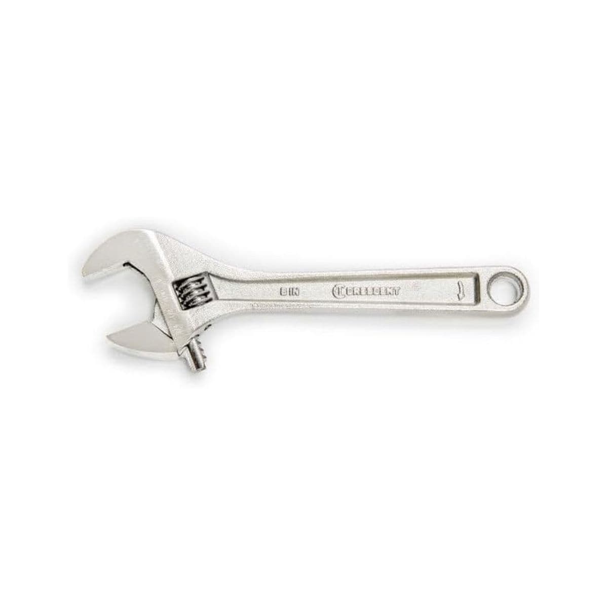 A close-up horizontal profile view of the 6-inch miniature adjustable wrench from the Crescent AC2610VS tool set. The photo highlights the smaller alloy steel frame handle stamped with 6 IN and the precision knurl jaw adjusting mechanism.