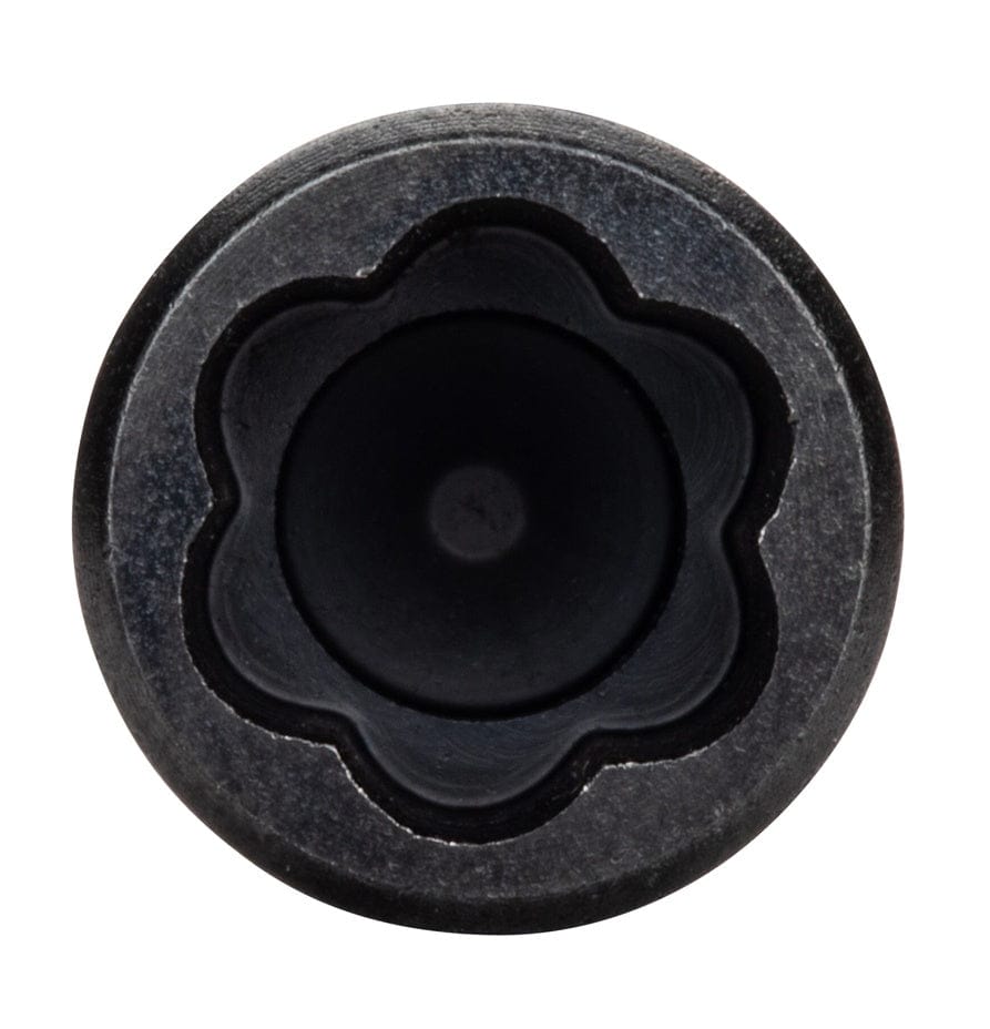 A direct top-down view of the internal geometry of the Crescent Apex Bolt Biter 5/16 inch nut driver, showcasing the specialized flutes for maximum gripping force on ruined fasteners.