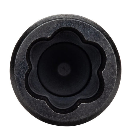 A direct top-down view of the internal geometry of the Crescent Apex Bolt Biter 5/16 inch nut driver, showcasing the specialized flutes for maximum gripping force on ruined fasteners.