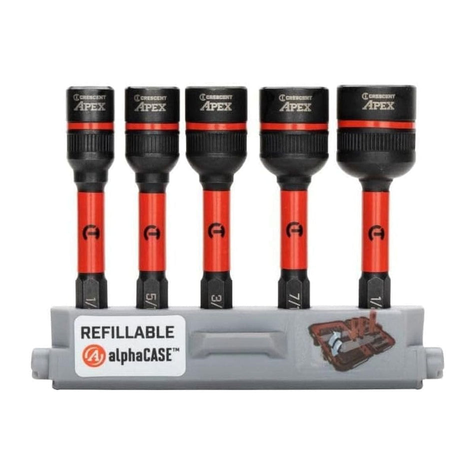 Crescent Bolt Biter 5 Piece SAE Impact Bolt Extractor Set Bi-Directional Damage Nut Remover and Driver with 1/4 Inch Hex Shank Storage Rail CAVBXR-5