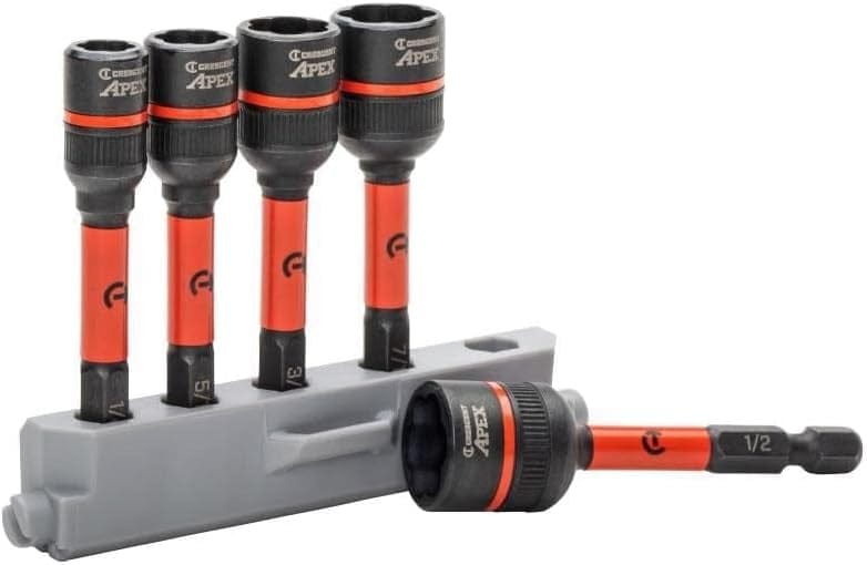 Close-up of the Crescent Bolt Biter set with one extractor removed from the rail to highlight the internal bi-directional gripping geometry used to grab rounded and rusted fasteners.