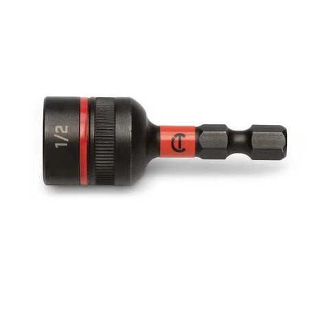 Side profile view of the 1/2 inch impact nut extractor displaying the laser etched size marking and knurled grip band.