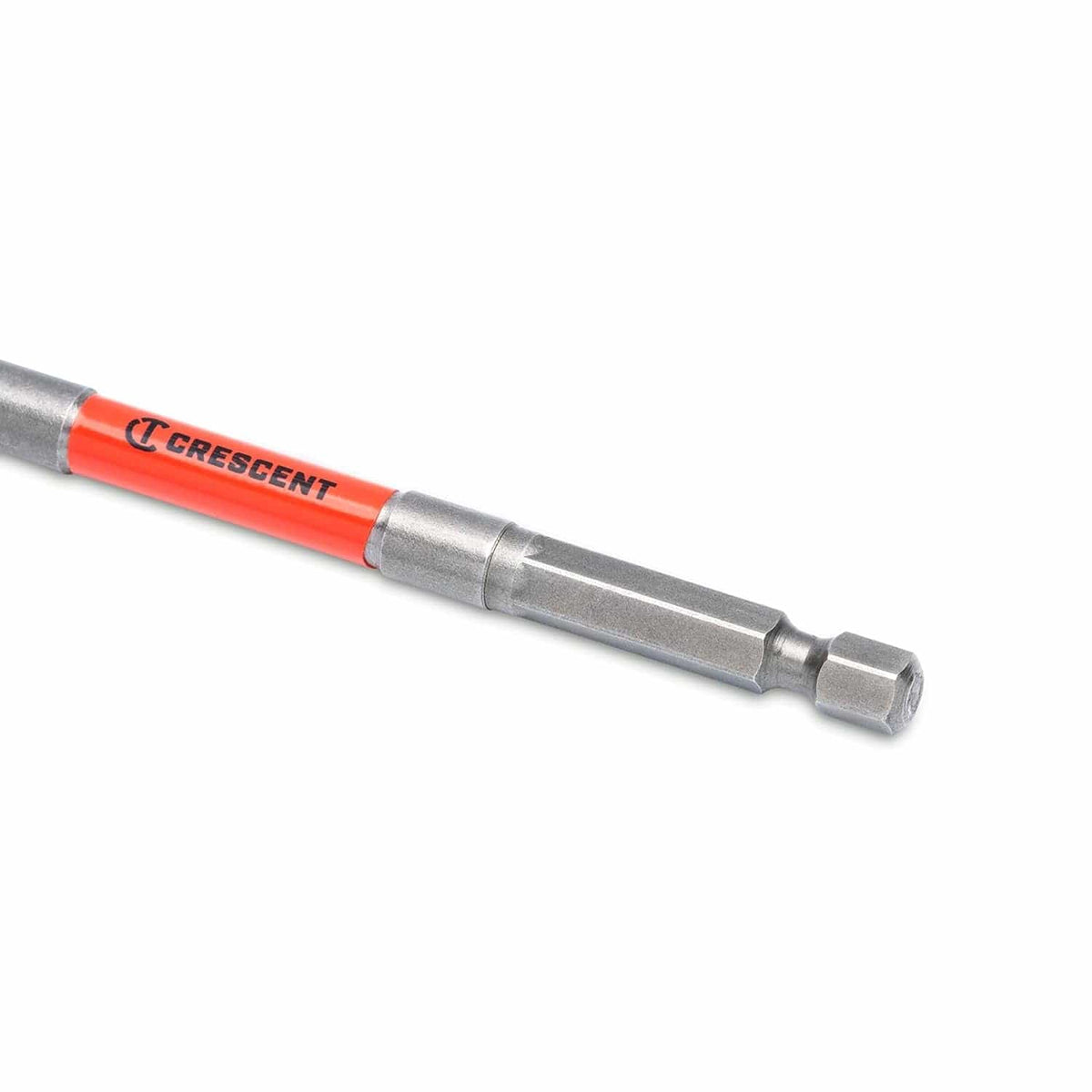 Detailed view of the 1/4 inch quick-release hex shank on a Crescent spade bit, optimized for high-torque stability in cordless impact drivers and drills.