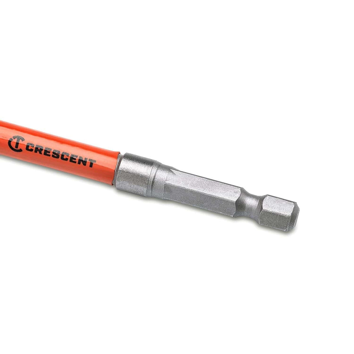 Detailed view of the 1/4 inch quick-release hex shank with a modified impact zone, optimized for durability and stability when used in professional impact drivers and cordless drills.