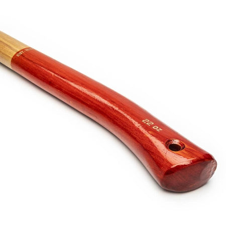Close-up of the textured fawn's foot grip at the end of the hickory handle, including the integrated tether point for safety at height.