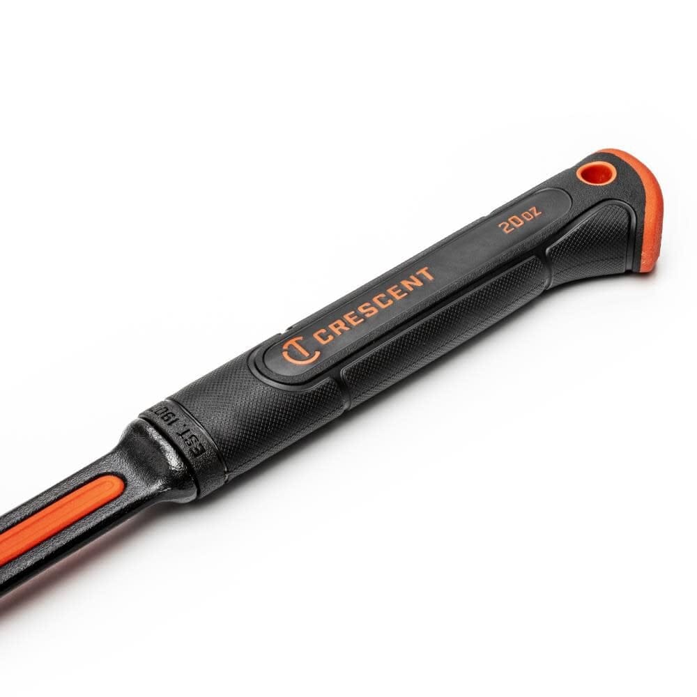 A close-up shot of the Crescent hammer's textured fawn’s foot grip, highlighting the ergonomic design and proprietary materials used to increase user comfort and reduce hand fatigue during extended professional use.