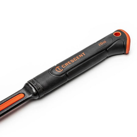 A close-up shot of the Crescent hammer's textured fawn’s foot grip, highlighting the ergonomic design and proprietary materials used to increase user comfort and reduce hand fatigue during extended professional use.