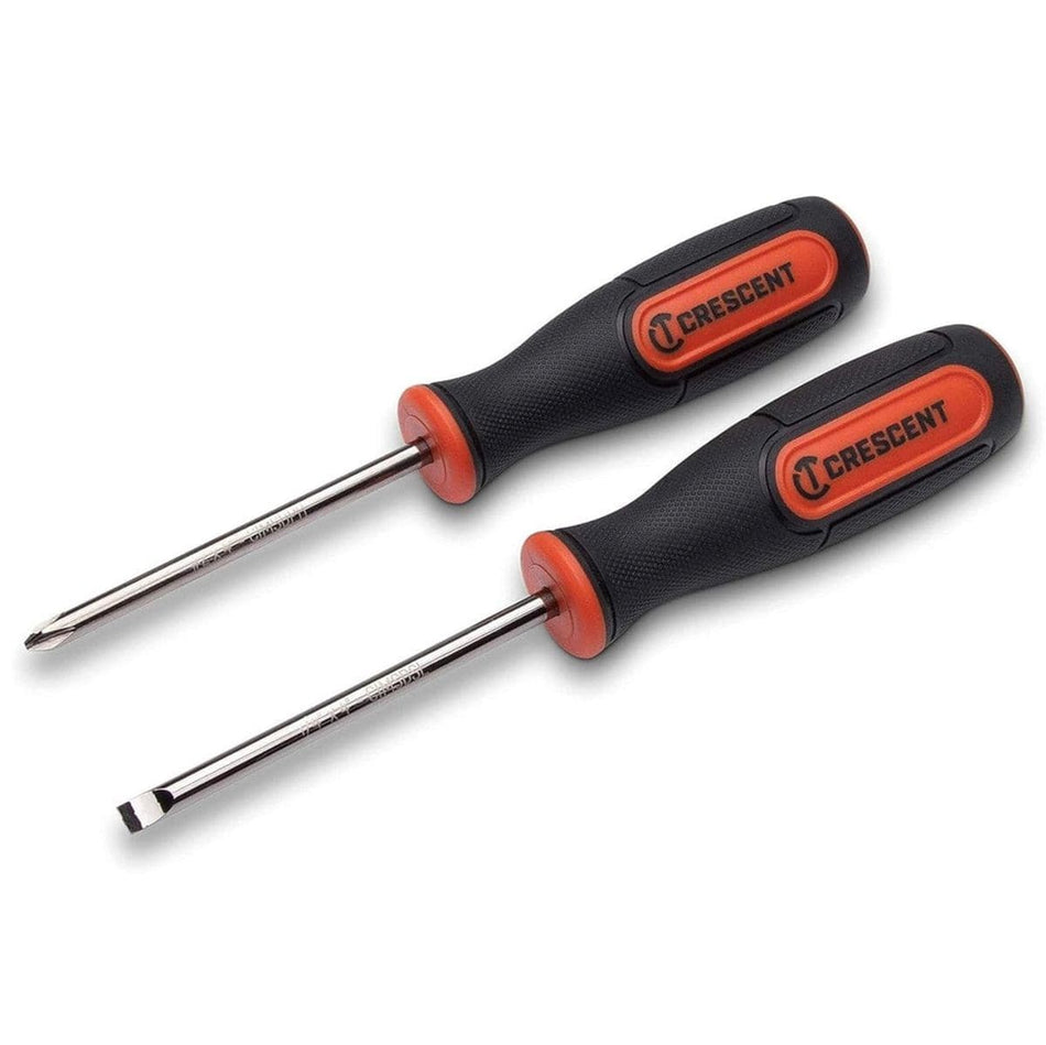 Studio product shot of the 2-piece set side-by-side, showing both the Phillips and Slotted screwdrivers with their black and orange "Speed Zone" handles.