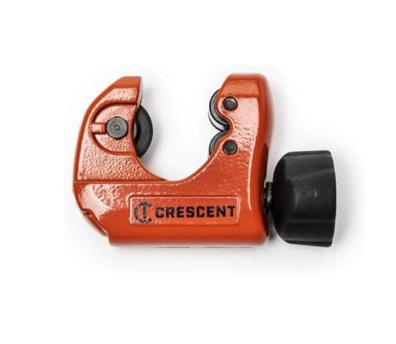 A perspective view of the Crescent CMPC118 highlighting the internal roller wheels and the high-visibility orange finish that makes the tool easy to locate on a busy professional jobsite.